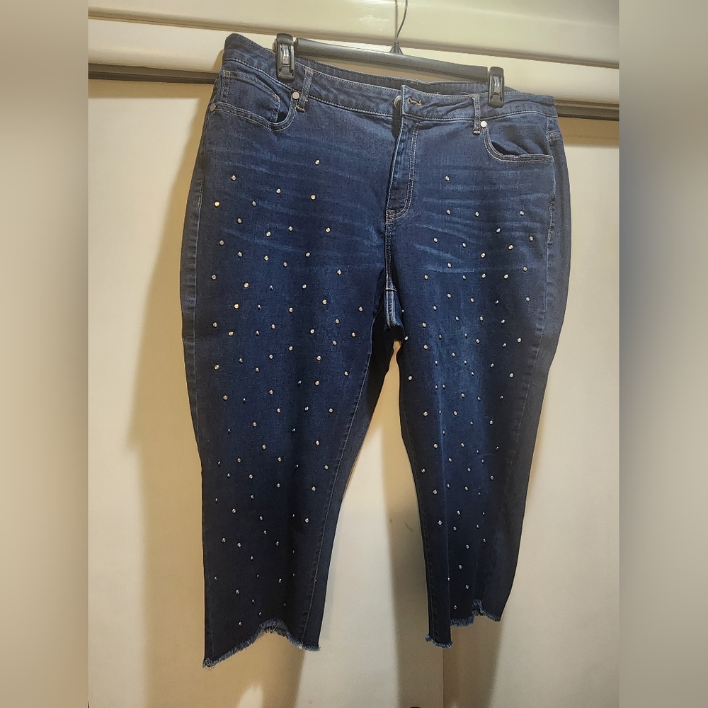 Lane Bryant Dark Blue Studded Girlfriend Crop Panta